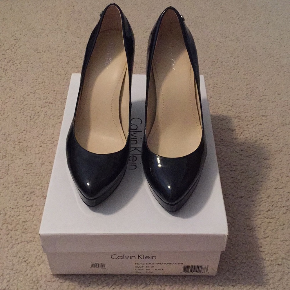 Calvin Klein Emmy Black Patent Platform Heel, 8.5M